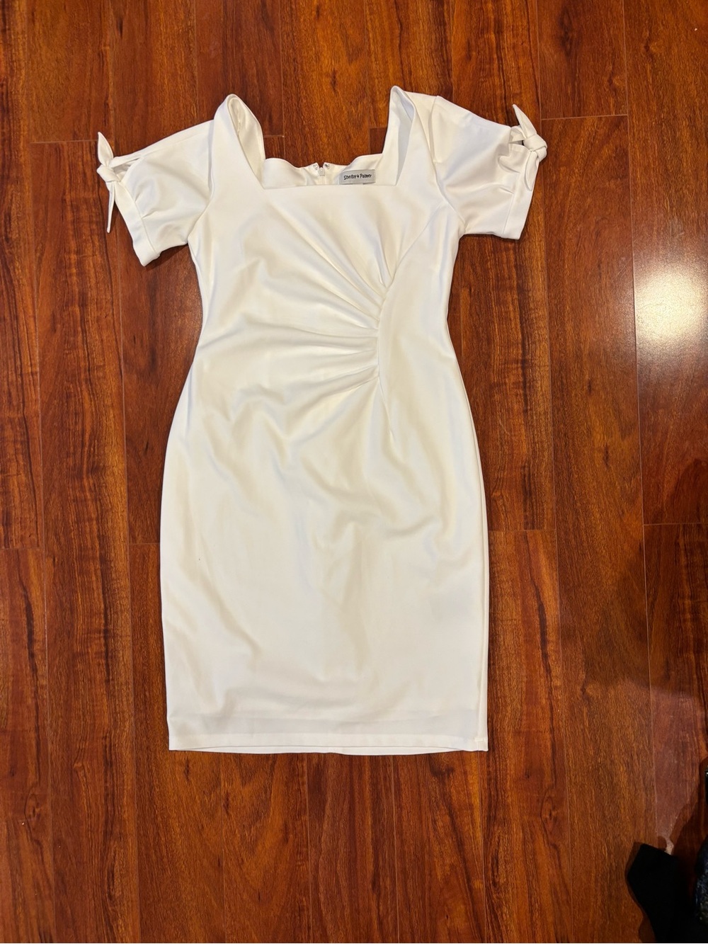 Petite Studio White Ruched Mini Dress with Tied Cap Sleeves